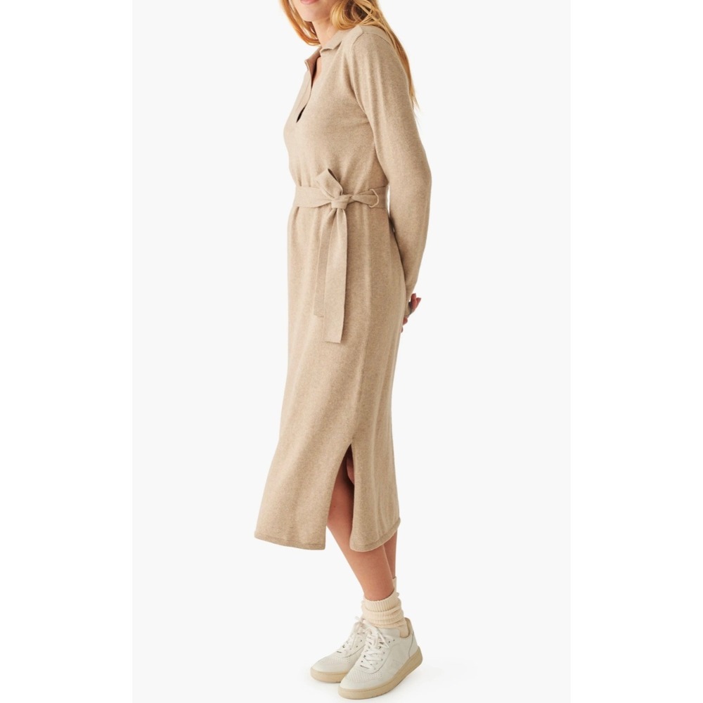 Faherty Jackson Long Sleeve Tie Waist Cotton Blend Sweater Dress Womens Medium - Picture 2 of 8